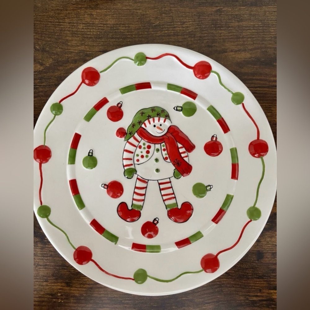 3D Festive Snowman Holiday Dinner Plate - Red & Green